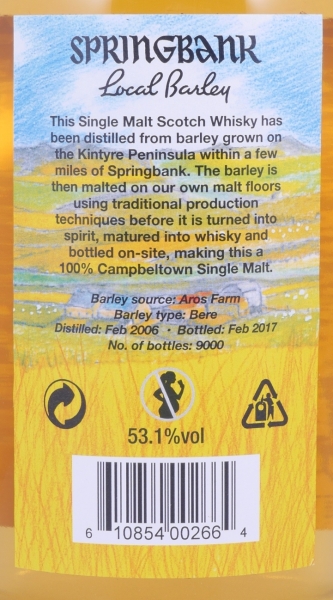 Springbank 2006 11 Years Local Barley Release 2017 Bourbon Casks Campbeltown Single Malt Scotch Whisky Cask Strength 53,1%