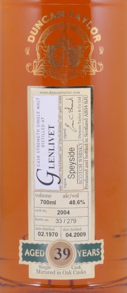 Glenlivet 1970 39 Years Oak Cask No. 2004 Duncan Taylor Cask Strength Rare Auld Edition Speyside Single Malt Scotch Whisky 48.6%
