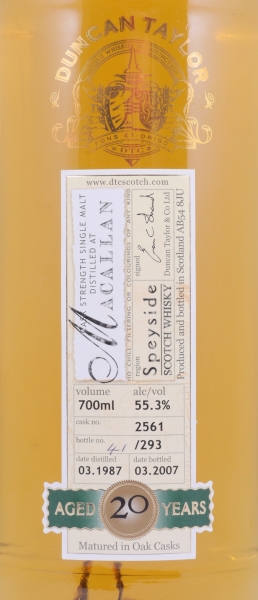 Macallan 1987 20 Years Oak Cask No. 2561 Duncan Taylor Cask Strength Rare Auld Highland Single Malt Scotch Whisky 55,3%