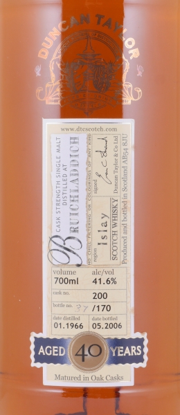 Bruichladdich 1966 40 Years Oak Cask No. 200 Duncan Taylor Cask Strength Rare Auld Edition Islay Single Malt Scotch Whisky 41,6%