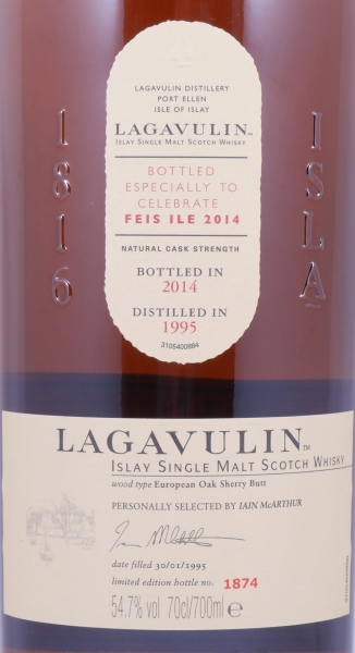 Lagavulin 1995 19 Years European Oak Sherry Butts Feis Ile 2014 Limited Edition Islay Single Malt Scotch Whisky Cask Strength 54.7%