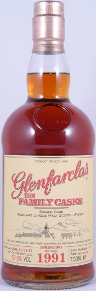 Glenfarclas 1991 25 Years The Family Casks First Fill Sherry Butt Cask No. 163 Highland Single Malt Scotch Whisky 57,6%