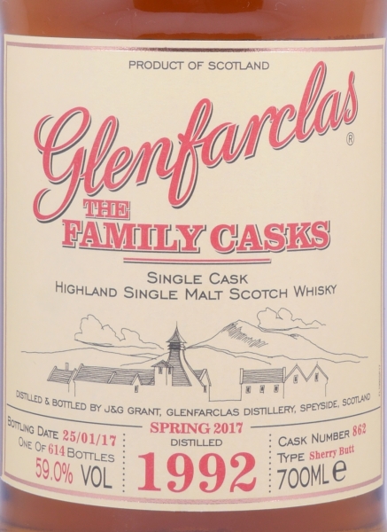Glenfarclas 1992 24 Years The Family Casks 1st Fill Sherry Butt Cask No. 862 Highland Single Malt Scotch Whisky 59.0%