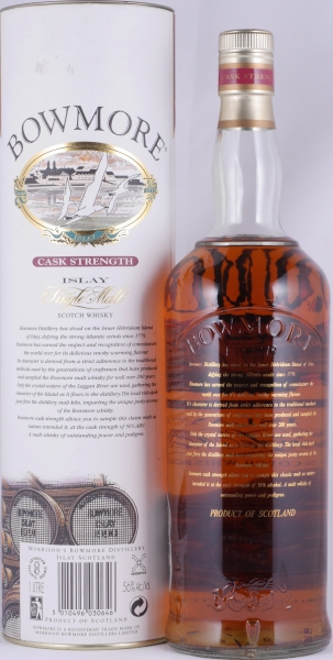 Bowmore Cask Strength Glass Printed Label Islay Single Malt Scotch Whisky 56.0% 1.0 Litre