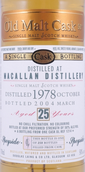 Macallan 1978 25 Years Oak Cask DL 1214 Douglas Laing Old Malt Cask Highland Single Malt Scotch Whisky 50.0%