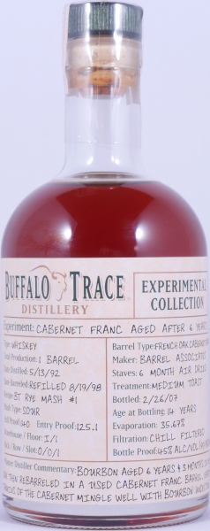 Buffalo Trace 1992 14 Years Cabernet Franc French Oak Barrel 4. Release Experimental Collection 2008 Bourbon Whiskey 45,0%