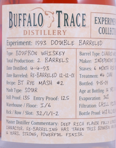 Buffalo Trace 1993 16 Years Double Barreled 7. Release Experimental Collection 2009 Bourbon Whiskey 45,0%