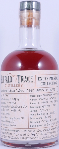 Buffalo Trace 1988 18 Years American Oak Zinfandel Barrel 3. Release Experimental Collection 2007 Bourbon Whiskey 45,0%