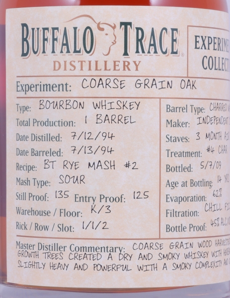 Buffalo Trace 1994 14 Years Coarse Grain Oak 7th Release Experimental Collection 2009 Single Barrel Bourbon Whiskey 45.0%