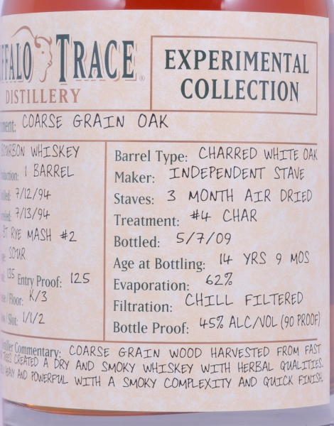 Buffalo Trace 1994 14 Years Coarse Grain Oak 7. Release Experimental Collection 2009 Single Barrel Bourbon Whiskey 45,0%