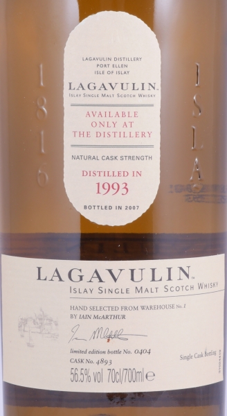 Lagavulin 1993 14 Years European Oak Cask No. 4893 Feis Ile 2007 Limited Edition Islay Single Malt Scotch Whisky Cask Strength 56.5%