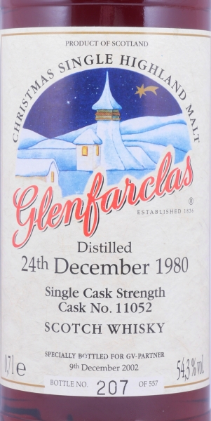 Glenfarclas 1980 21 Years Christmas Limied Edition Sherry Cask No. 11052 Highland Single Malt Scotch Whisky Cask Strength 54.3%