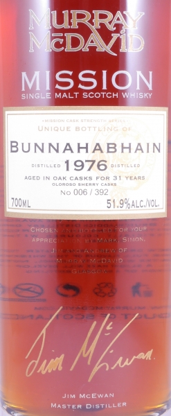 Bunnahabhain 1976 31 Years Oloroso Sherry Casks Murray McDavid Mission Edition Islay Single Malt Scotch Whisky 51.9%