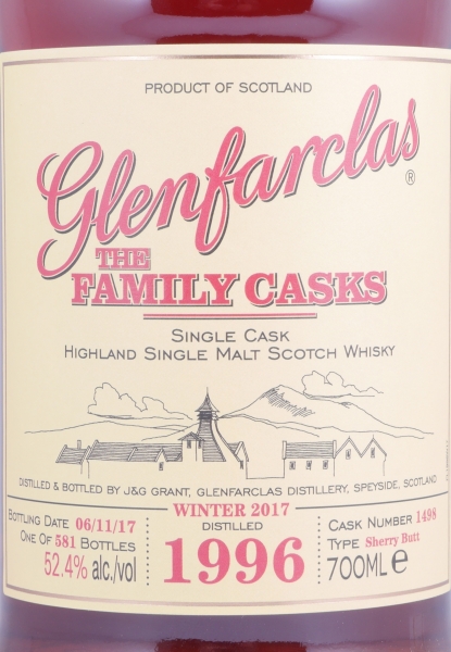 Glenfarclas 1996 21 Years The Family Casks First Fill Sherry Butt Cask No. 1498 Highland Single Malt Scotch Whisky 52,4%