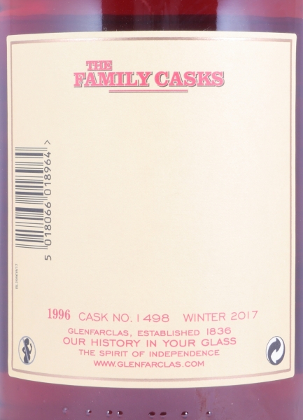 Glenfarclas 1996 21 Years The Family Casks First Fill Sherry Butt Cask No. 1498 Highland Single Malt Scotch Whisky 52,4%