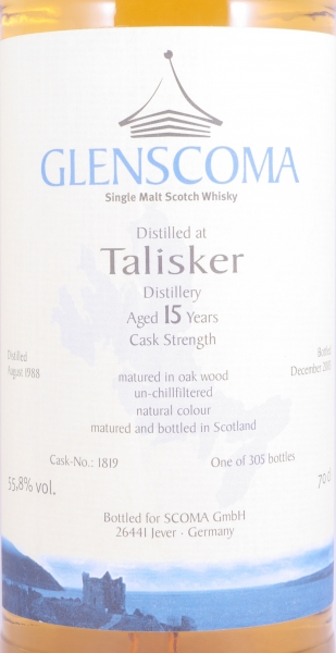 Talisker 1988 15 Years Oak Cask No. 1819 Glenscoma Isle of Skye Single Malt Scotch Whisky Cask Strength 55,8%