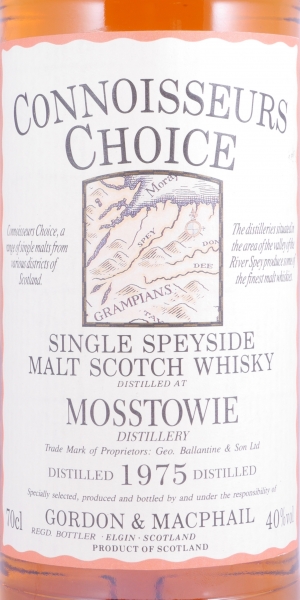 Mosstowie 1975 18 Years Gordon und MacPhail Connoisseurs Choice Gold Screw Cap Speyside Single Malt Scotch Whisky 40,0%