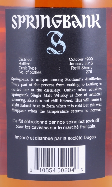 Springbank 1999 16 Years Refill Sherry Cask Campbeltown Single Malt Scotch Whisky Cask Strength 55.7%