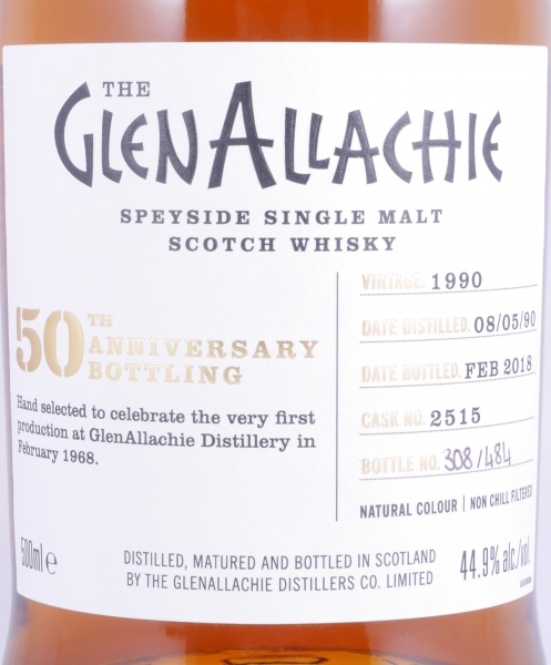 GlenAllachie 1990 27 Years Sherry Butt Cask No. 2515 50th Anniversary Special Release Speyside Single Malt Scotch Whisky 44.9%