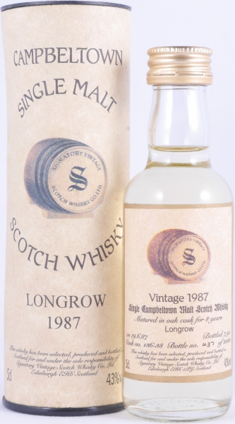 Longrow 1987 8 Years Oak Cask Nos. 136-38 Signatory Vintage Miniature Campbeltown Single Malt Scotch Whisky 43.0%