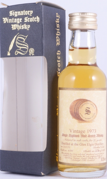 Glen Elgin 1973 21 Years Oak Cask No. 6100 Miniatur Highland Single Malt Scotch Whisky Signatory Vintage 50,3%